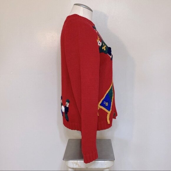 Vintage Heirlooms Red Knit Cardigan With School Activity Appliqué S - Picture 3 of 16